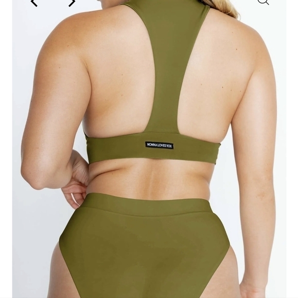 Momma Loves You Momma Label Maya Racer Moss Swim Top - Picture 2 of 6